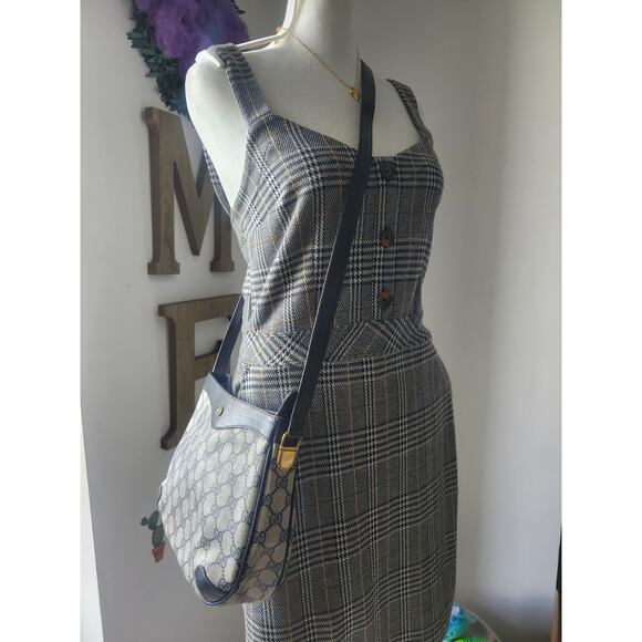 Gucci GG Canvas Shoulder Bag Dark Navy Leather Trim Vintage Adjustable Strap - Picture 4 of 16